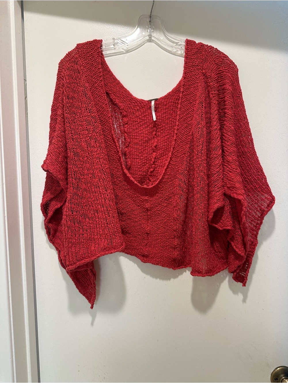 Free People Red/Orange Open-Knit Off-Shoulder Sweater Poncho Size Large